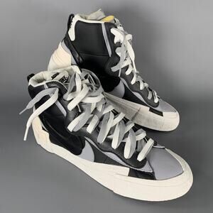 NIKE Size 12 White Black & Grey Layered Leather High Top Sneakers